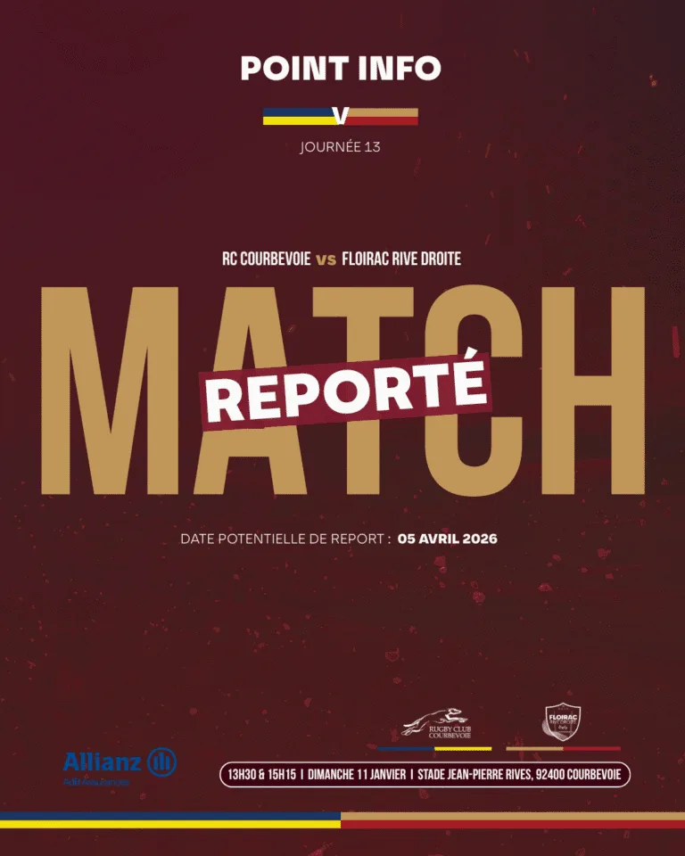 Lire la suite à propos de l’article 📢 POINT INFO – MATCH REPORTÉ